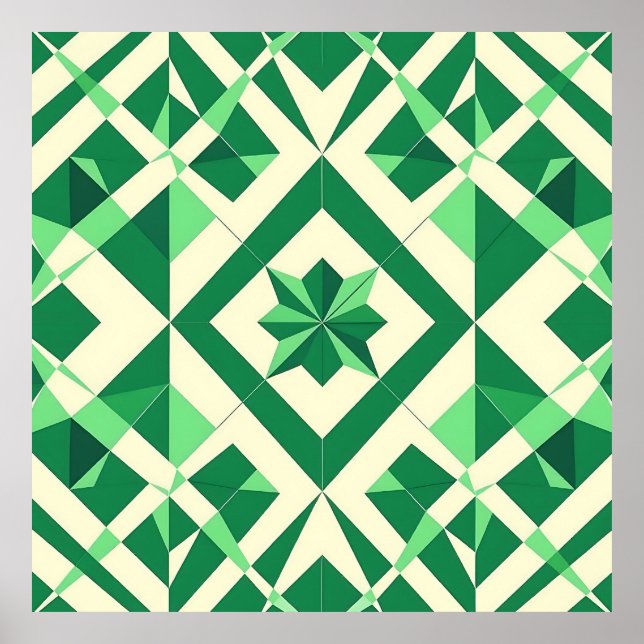 Poster Padrão Geométrico de Estrela Verde Esmeralda (Frente)