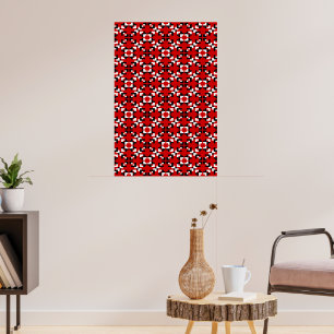 Poster Padrão geométrico de pixel vermelho, preto e branc