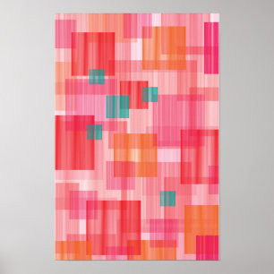 Póster Padrão Geométrico de Quadrados Abstratos Rosa Azul
