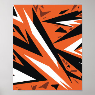 Poster Padrão Geométrico Dinâmico Abstrato Laranja e Pret
