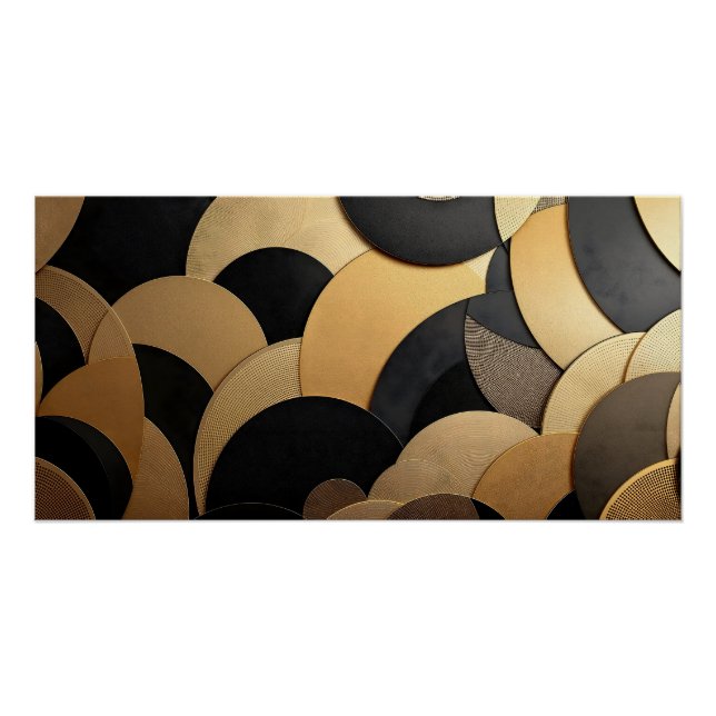 Póster Padrão geométrico Dourado e Abstrato preto (Frente)