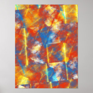 Poster Padrão Geométrico Fractal Abstrato Âmbar Azul