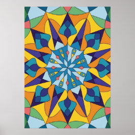 Poster Padrão geométrico fractal azul e amarelo