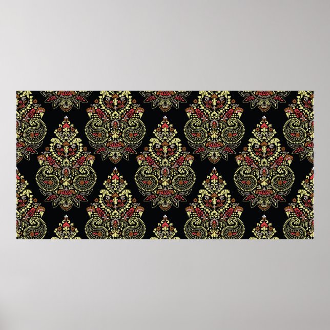 Poster Padrão geométrico indianpaisley Design em preto (Frente)