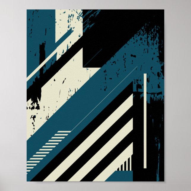 Poster Padrão Geométrico Industrial com Textura Grunge (Frente)