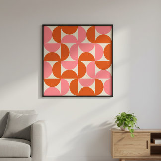 Poster padrão geométrico moderno de meados do século rosa