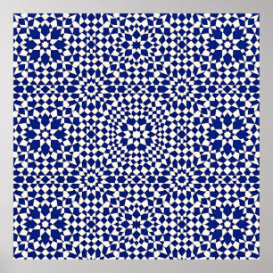 Poster Padrão Geométrico Mosaico Azul-Marinho