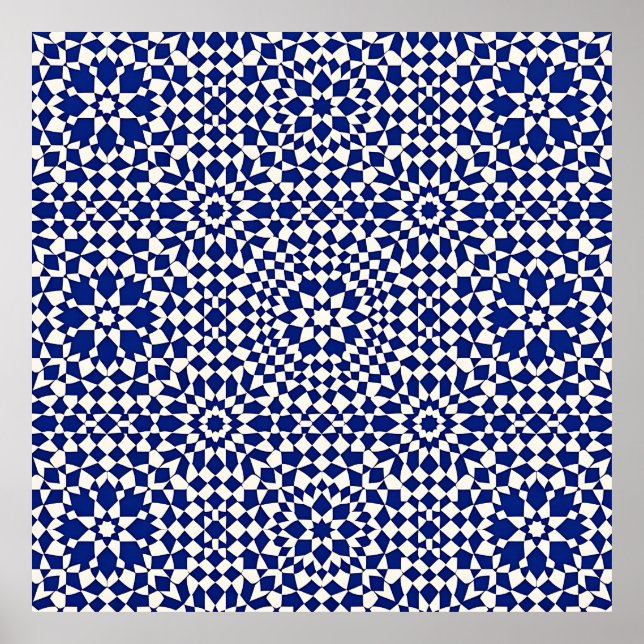Poster Padrão Geométrico Mosaico Azul-Marinho (Frente)