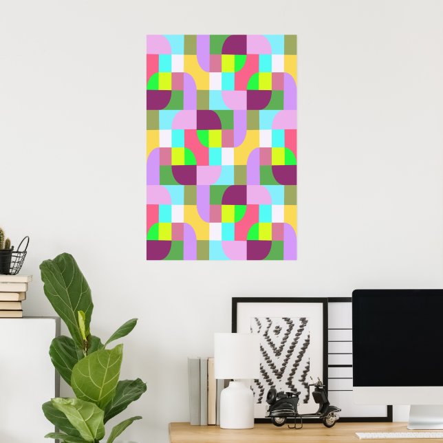 Poster Padrão Geométrico Retro Colorido  (Escritório em casa)