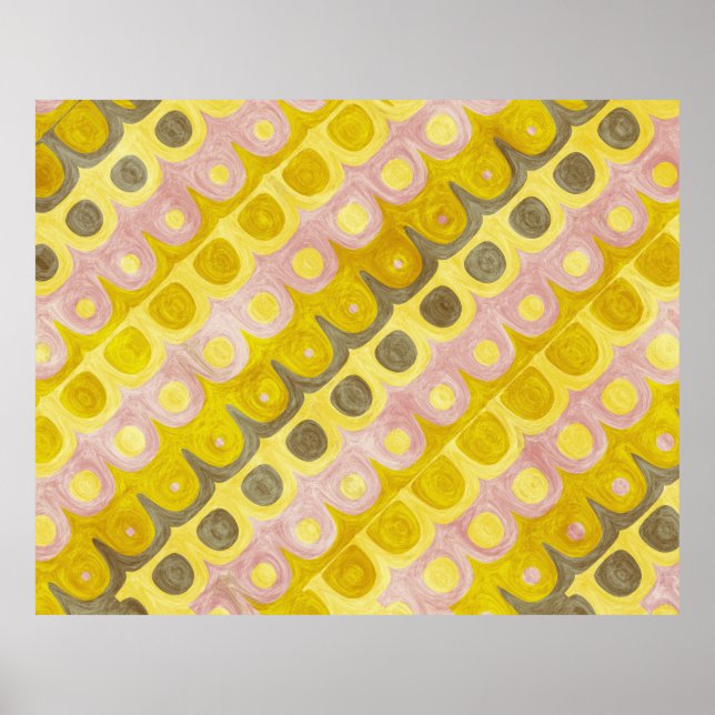 Poster Padrão Geométrico Retro em Amarelo e Rosa (Frente)