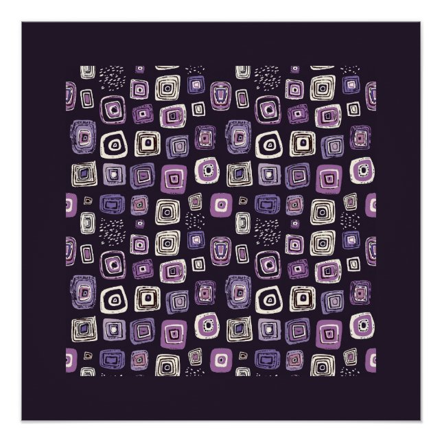 Póster Padrão Geométrico Retro Roxo (Frente)