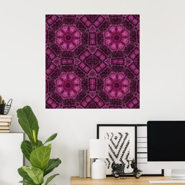 Poster Padrão Geométrico Rosa com Floral Mandala Glow (Escritório em casa)