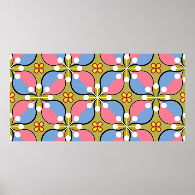 Poster Padrão geométrico sem costura com flores (Frente)