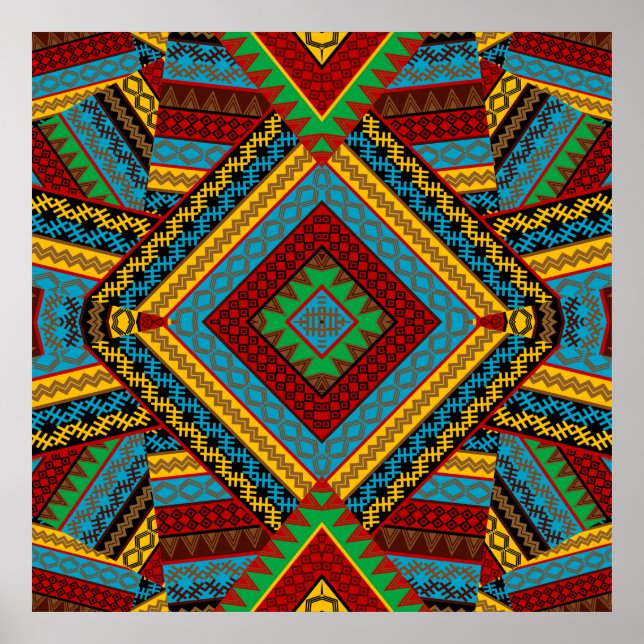 Poster Padrão Geométrico Tribal Negrito Boho Étnico Color (Frente)