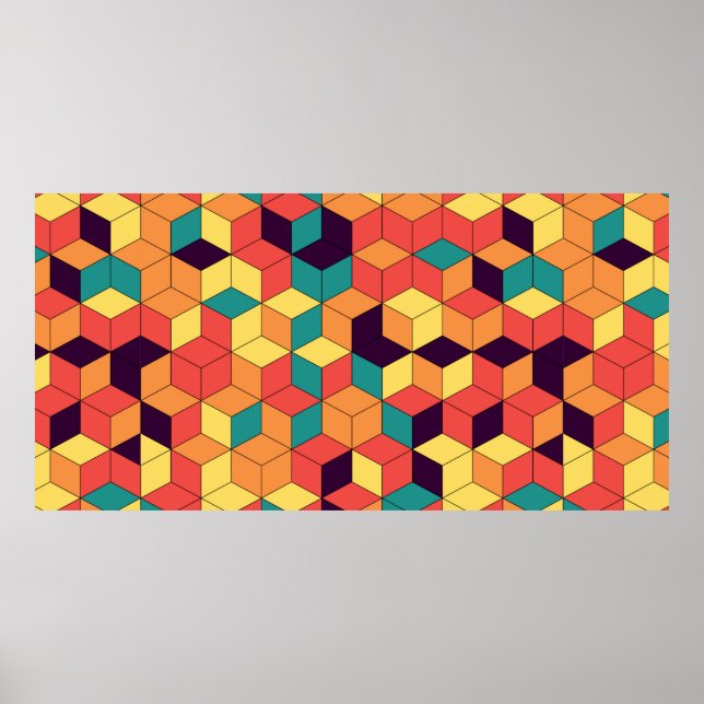 Poster padrão geométrico uniforme de cubos de cor abstrat (Frente)