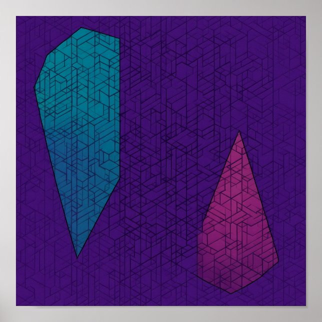 Poster Padrão Geométrico Verde-azulado e Magenta Sem Cost (Frente)