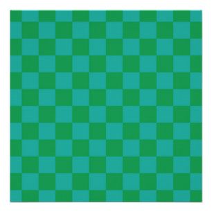 Póster Padrão Gingham Verde Azul Verificado