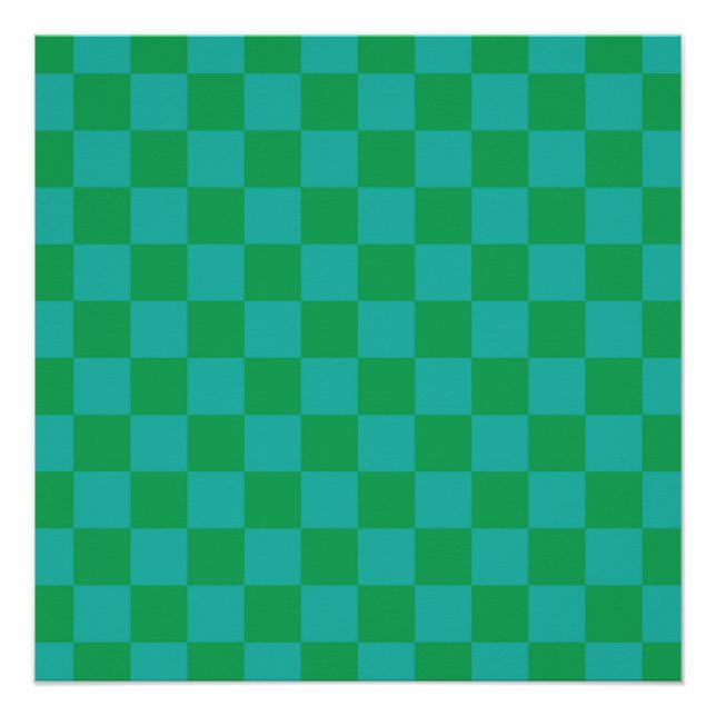 Póster Padrão Gingham Verde Azul Verificado (Frente)