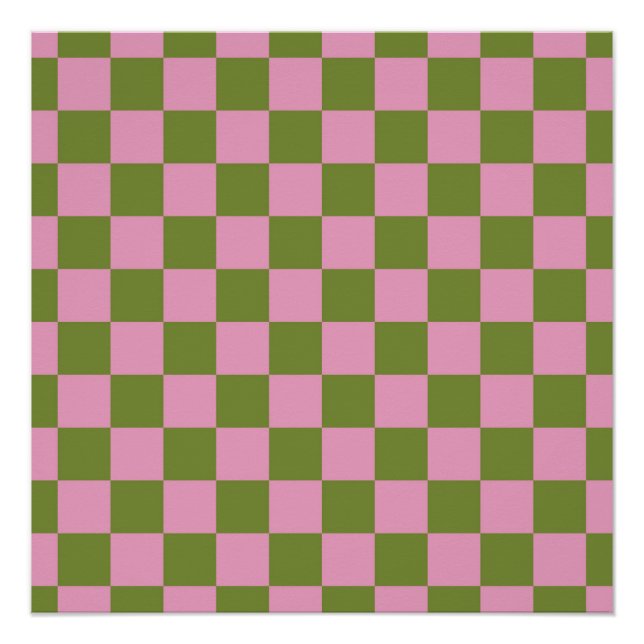 Póster Padrão Gingham Verdejado Rosa (Frente)