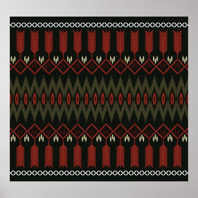 Poster Padrão Ikat: Ornamento Étnico Geométrico (Frente)