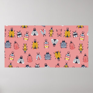 Poster Padrão infantil sem costura com insetos e besouro
