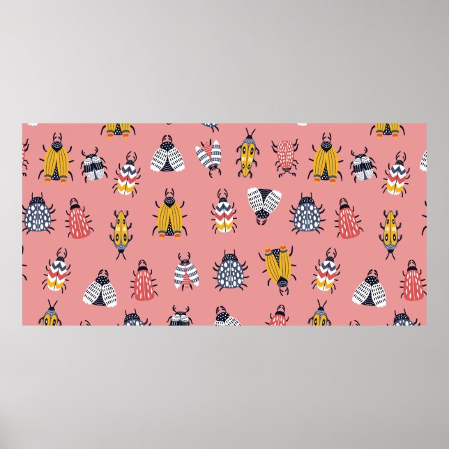 Poster Padrão infantil sem costura com insetos e besouros (Frente)