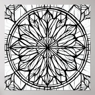 Poster Padrão Intrincado de Linha de Catedral: Vitral