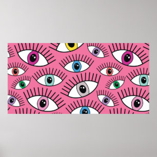 Poster Padrão mágico com olhos coloridos. Fundo místic