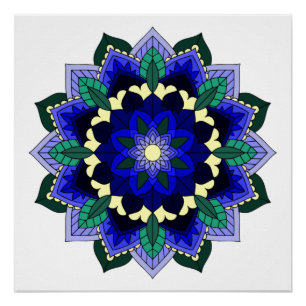 Póster Padrão Mandala 02 em azul escuro
