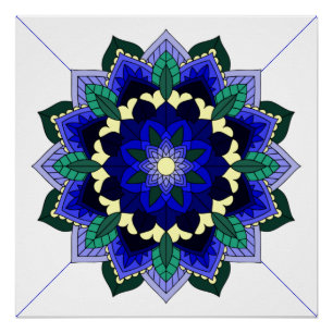 Póster Padrão Mandala 02 em Poster azul escuro