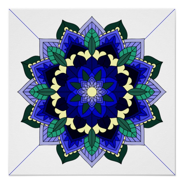 Póster Padrão Mandala 02 em Poster azul escuro (Frente)