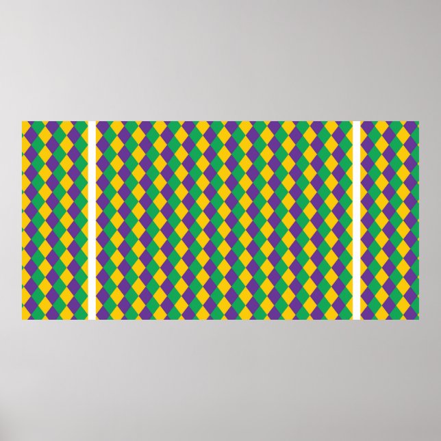 Poster Padrão Mardi Gras Diamond Sem Olhos. Violet, Yello (Frente)