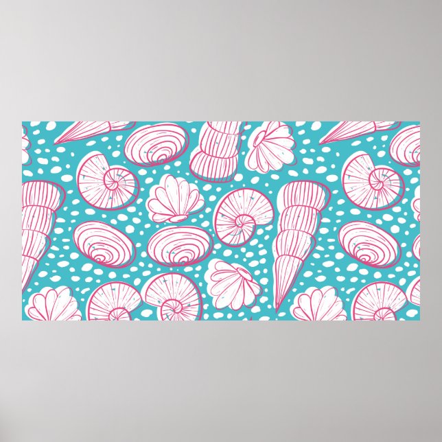Poster Padrão marinho sem costura com conchas diferentes. (Frente)