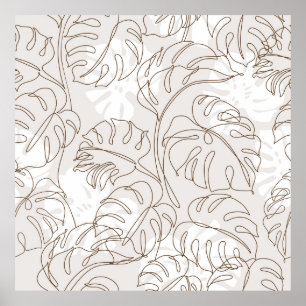 Poster Padrão mínimo de arte botânica sem costura. Tropic