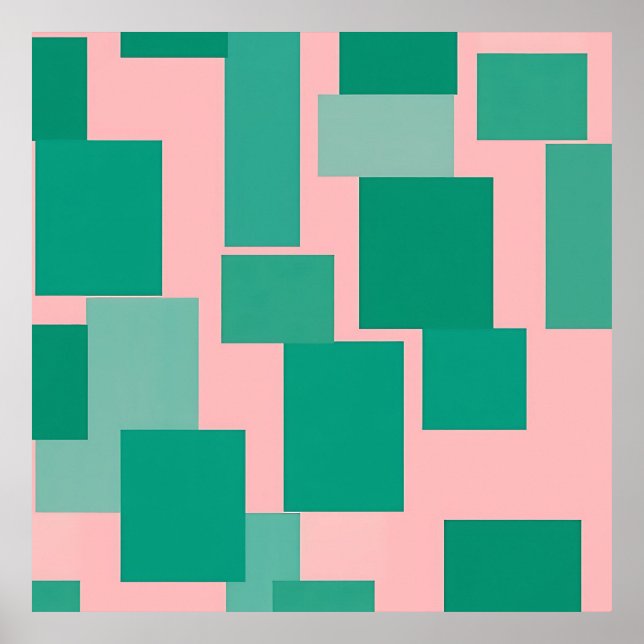 Poster Padrão Moderno Abstrato de Bloco de Cor Rosa Azul  (Frente)