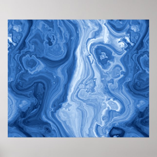 Poster Padrão Moderno Azure Blue Malachite Marble Swirls (Frente)