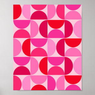 Poster Padrão Moderno De Abstrato, Cor-De-Rosa E Vermelho