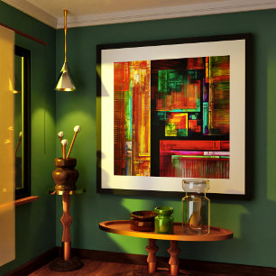 Poster Padrão Moderno de Abstrato de Arte Quadrados Color