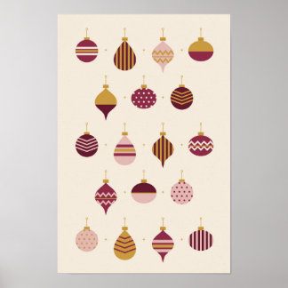 Poster Padrão Moderno de Enfeite de Natal em Dourado e Fr