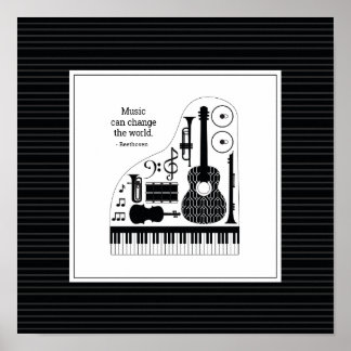 Poster Padrão moderno de instrumentos musicais em preto e