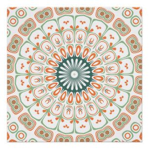 Póster Padrão Moderno de Mandala Laranja e Verde