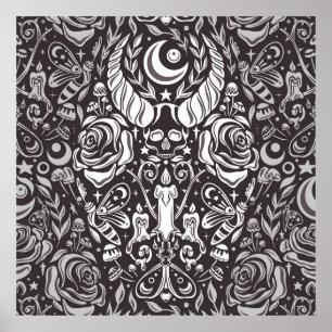 Poster Padrão monocromático gótico