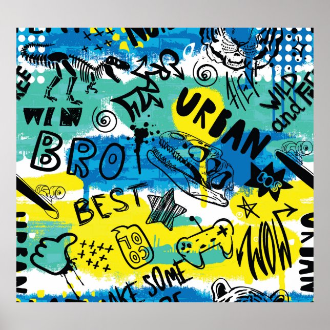 Poster Padrão Monster Hand Drawn Kids (Frente)