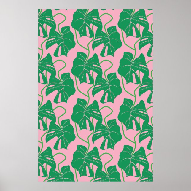 Poster Padrão monstera em rosa e verde (Frente)