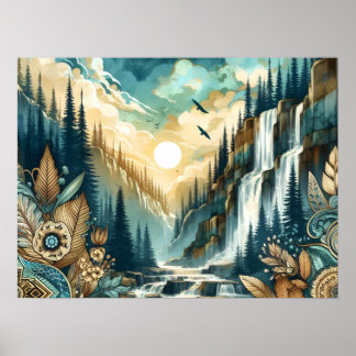 Poster Padrão Natural do Boho da Quebra d'Água da Florest