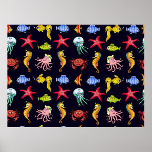 Poster Padrão náutico fabuloso com um mar laranja diver