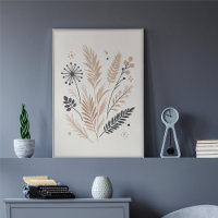 Padrão Neutro de Arte do Buquê Floral Escandinavo