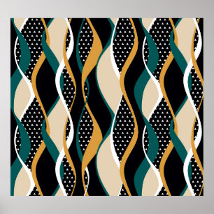 Poster Padrão ondulado abstrato, colorido.