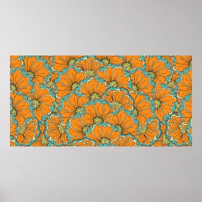 Poster padrão oriental sem descontinuidades do vintage (Frente)