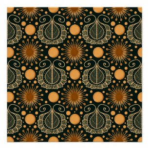 Póster Padrão Ornamental Boho Dourado Elegante